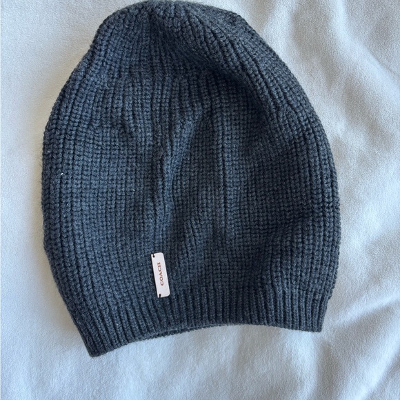 Coach Dark Charcoal Ribbed Wool Beanie - Picture 2 of 3